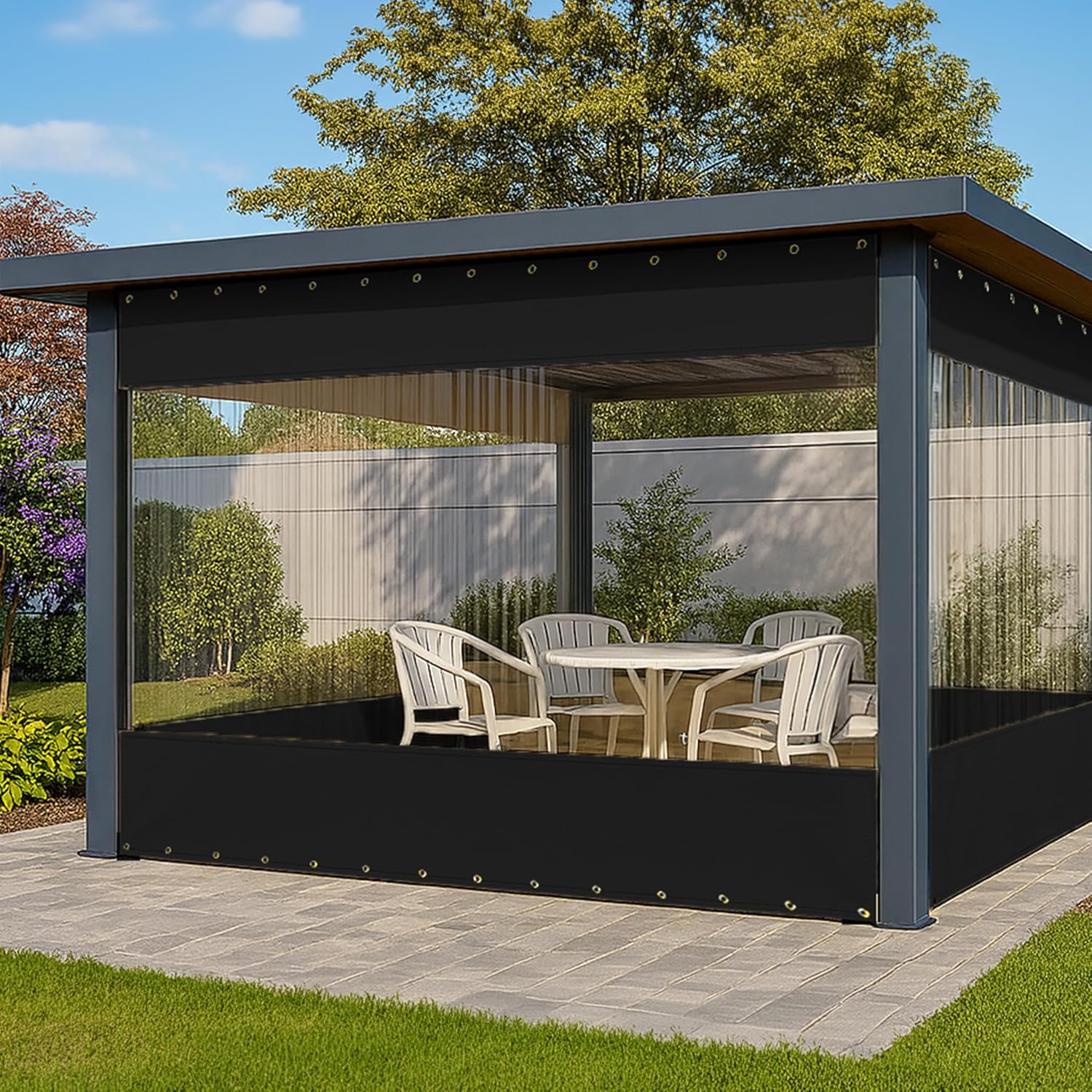 Black Pergola Side Panel - Black Outdoor Pergola Side Panel with Clear
