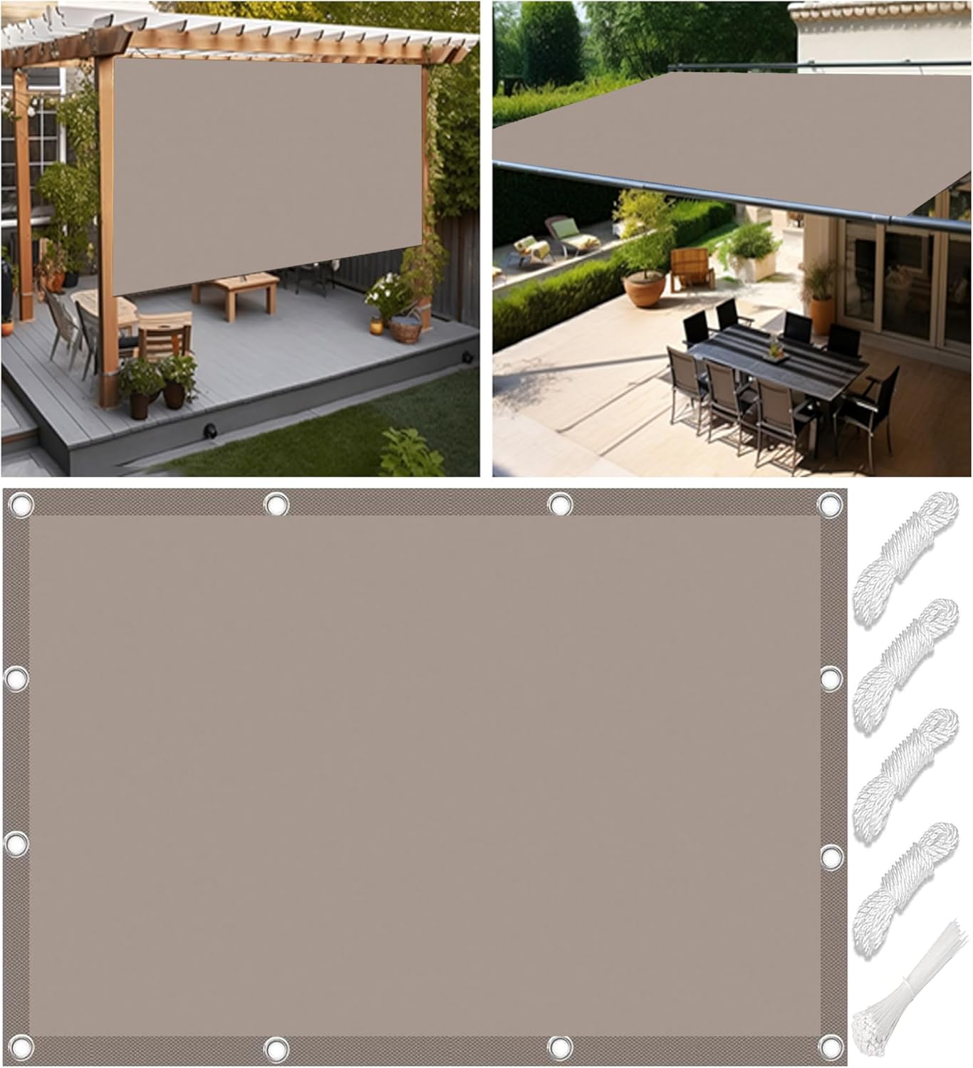 Khaki Pergola Sun Shade Canopy - 95% UV Block & Waterproof