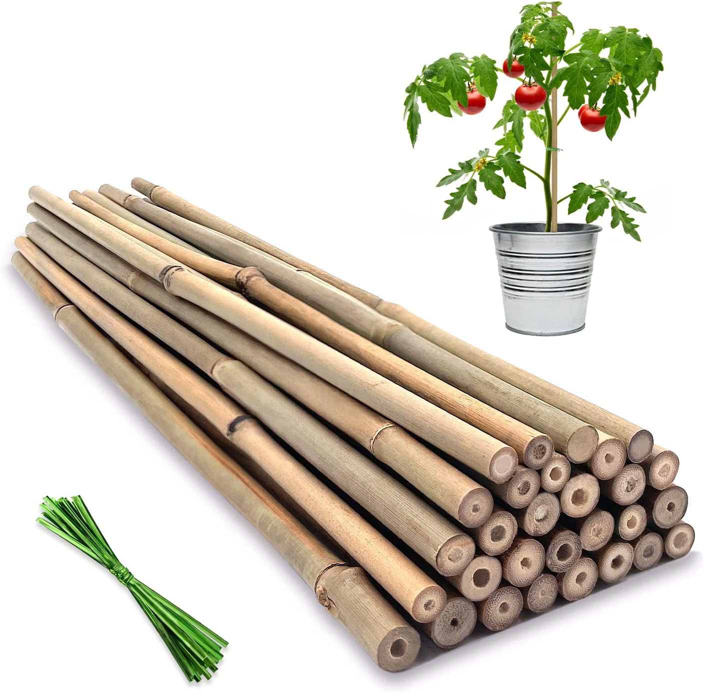 Natural Bamboo Plant Stakes - 20 Pcs Garden Support Poles
