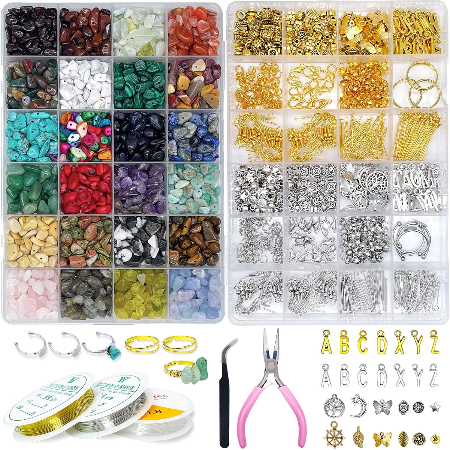 24-Colour Natural Gemstone Bead Jewellery Kit