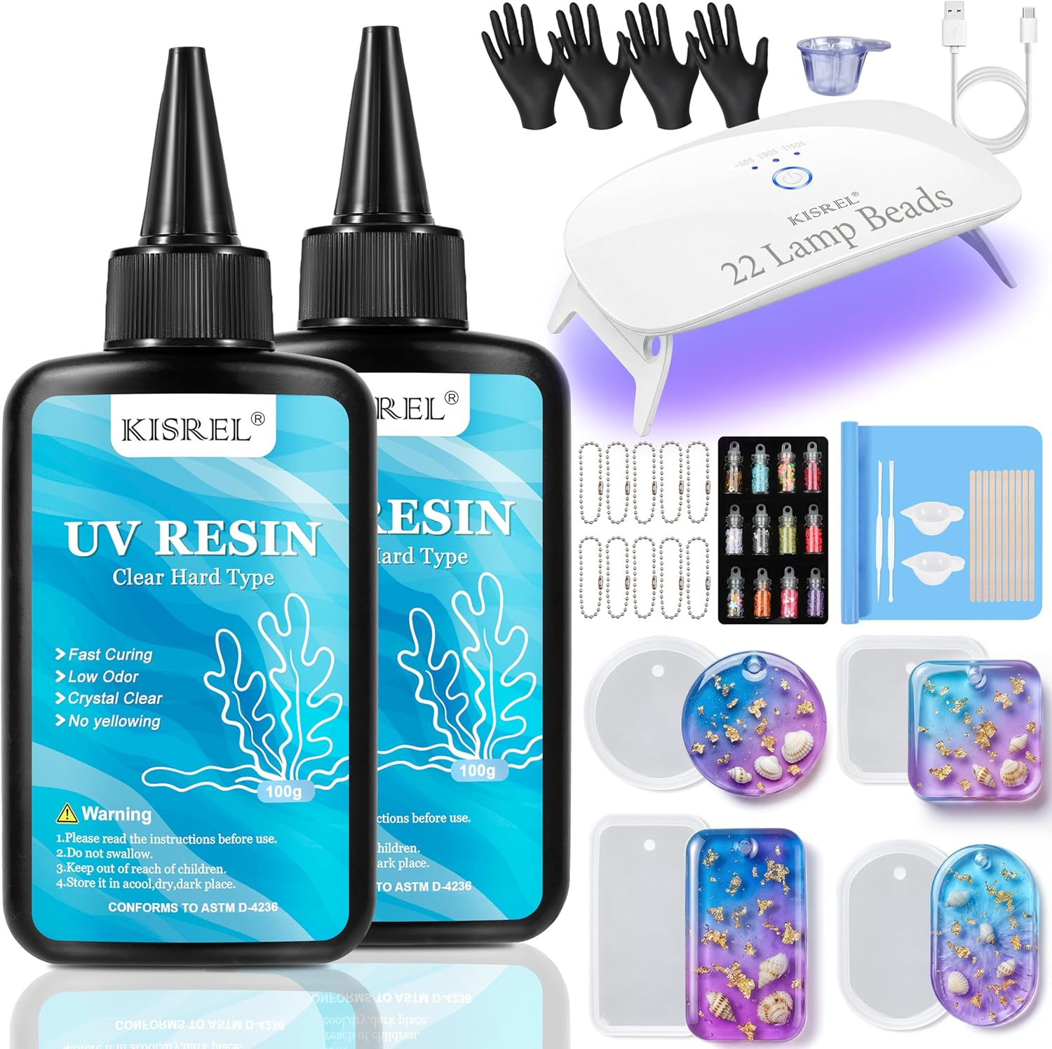 UV Resin Jewelry Kit with 22-Lamp UV Light & Molds