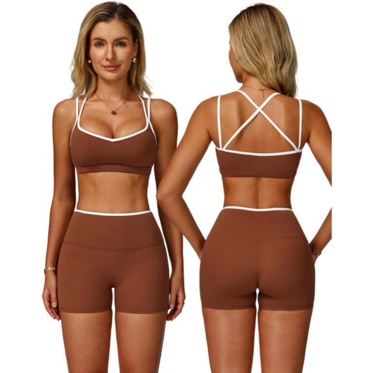 Mocha Brown Yoga Set – Sports Bra & High-Waist Shorts