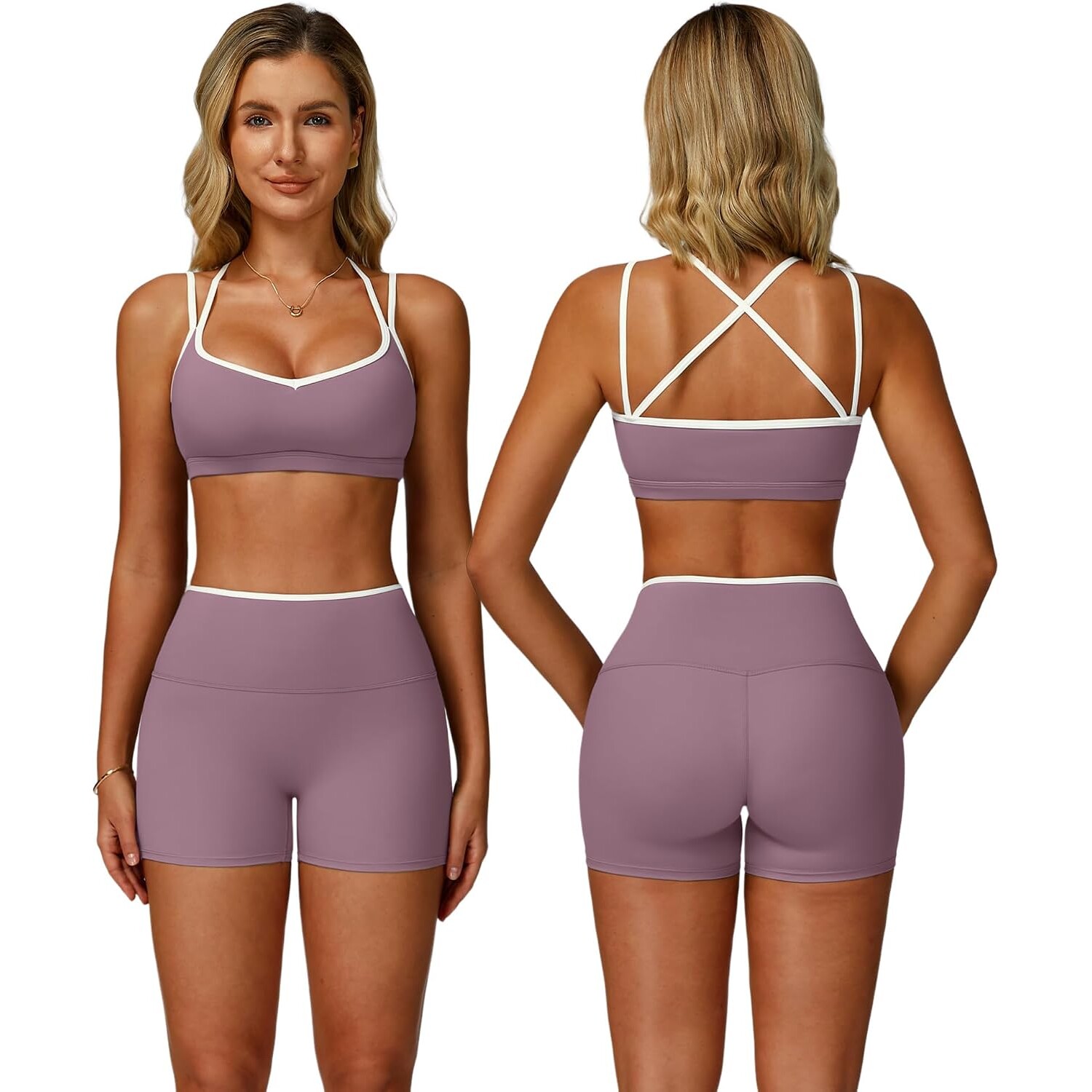 Mocha Brown Yoga Set – Sports Bra & High-Waist Shorts — view 14