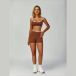 Mocha Brown Yoga Set – Sports Bra & High-Waist Shorts — view 4