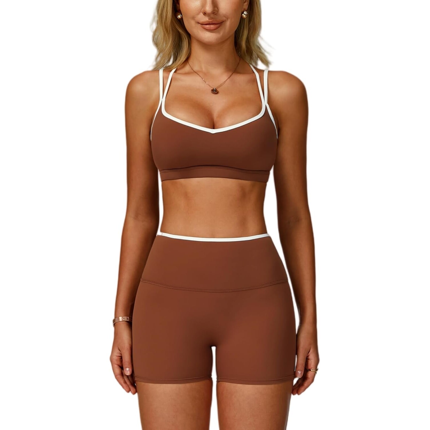 Mocha Brown Yoga Set – Sports Bra & High-Waist Shorts — view 7
