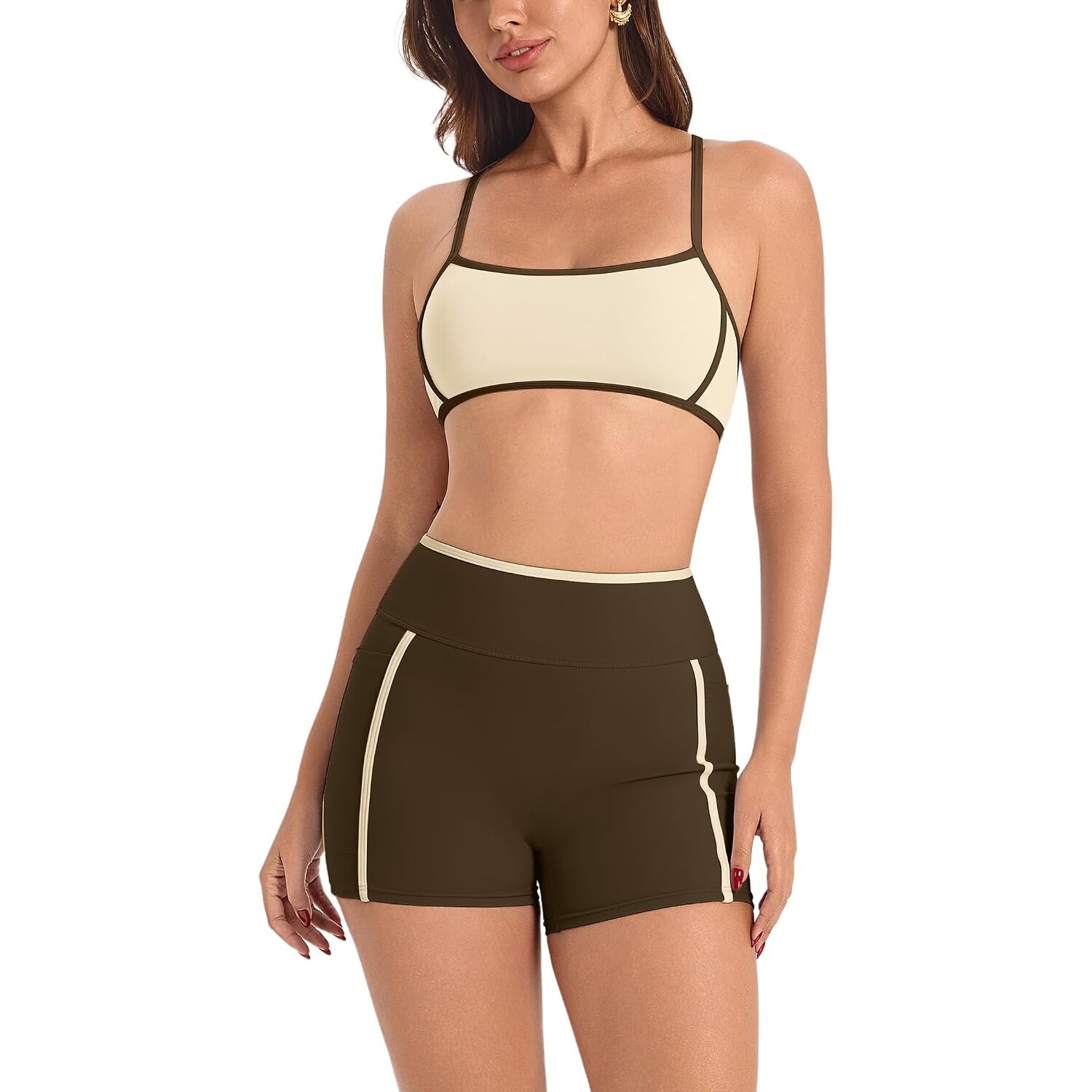 Mocha Brown Yoga Set – Sports Bra & High-Waist Shorts — view 17