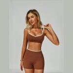 Mocha Brown Yoga Set – Sports Bra & High-Waist Shorts — view 2
