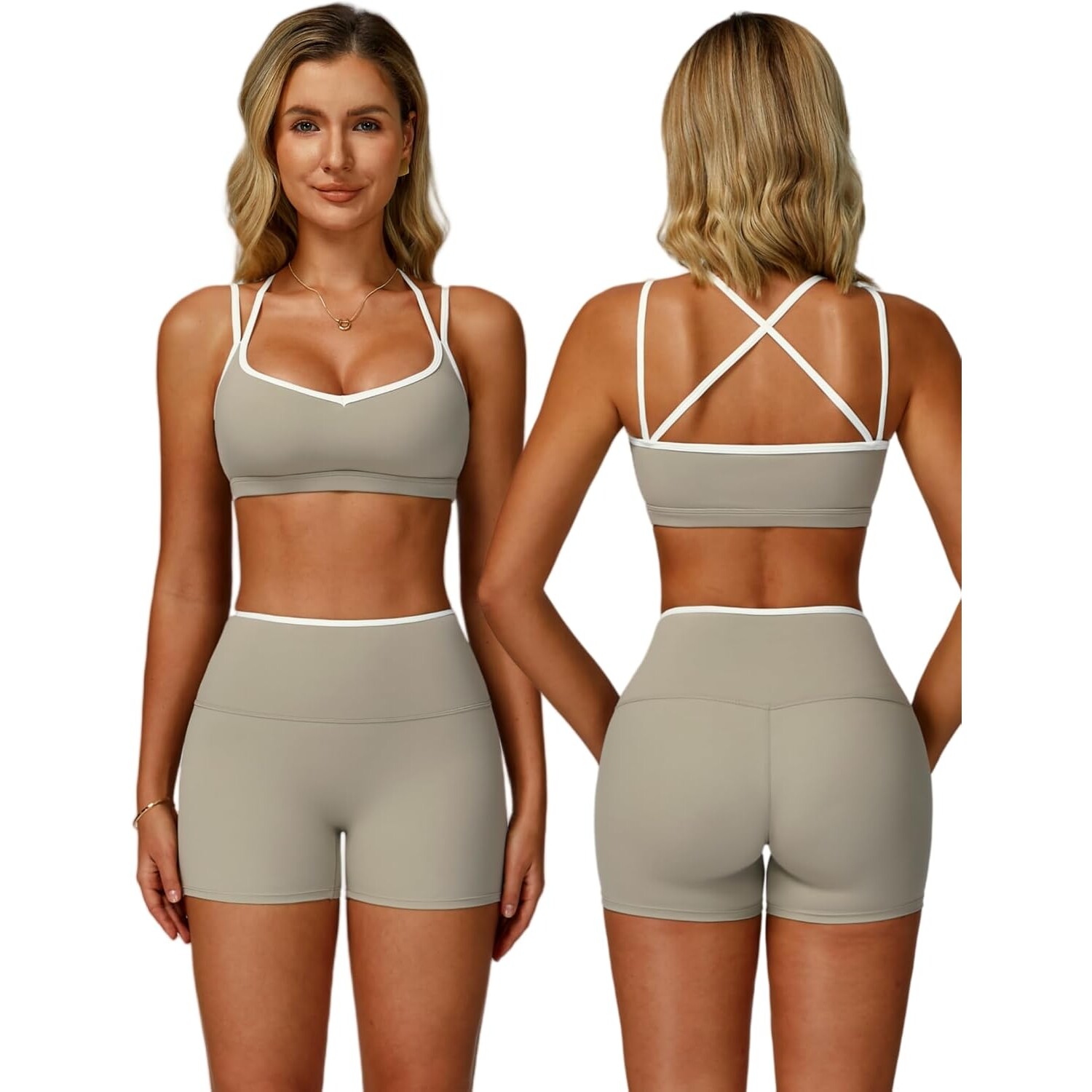 Mocha Brown Yoga Set – Sports Bra & High-Waist Shorts — view 12