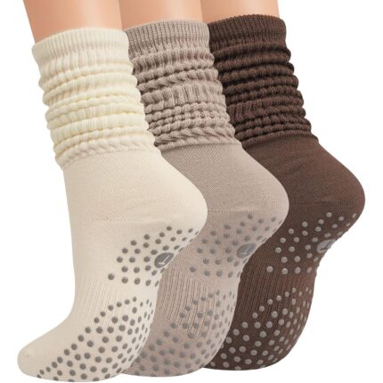 Scrunch Non-Slip Yoga Socks – 3 Pairs Earth Tones