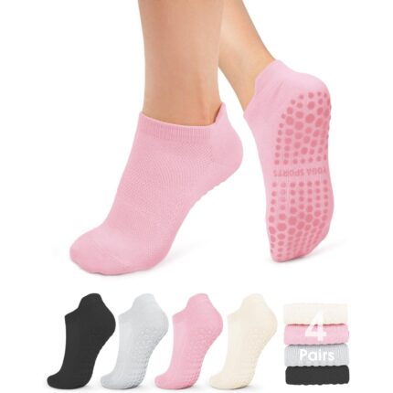 Non-Slip Grip Socks for Yoga & Pilates (4 Pairs Multi-Color)