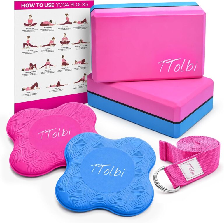 Pink & Blue Yoga Kit: Blocks, Strap & Knee Pads for All Levels