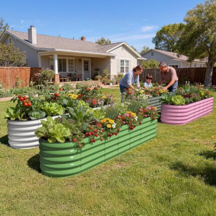 Cream White Metal Raised Garden Bed