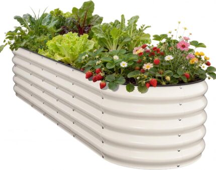 Cream White Metal Raised Garden Bed