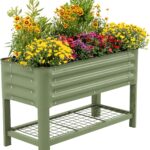 Sage Green Elevated Steel Garden Bed