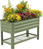 Sage Green Elevated Steel Garden Bed