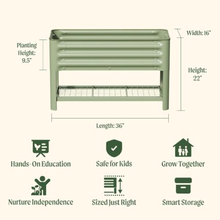 Sage Green Elevated Steel Garden Bed