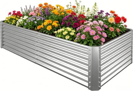 Silver Corrugated Steel Raised Garden Bed
