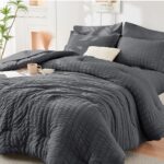 Charcoal Grey Grid Textured Duvet Cover Set