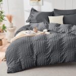 Charcoal Grey Grid Textured Duvet Cover Set