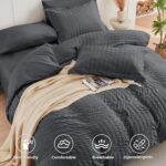 Charcoal Grey Grid Textured Duvet Cover Set