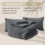 Charcoal Grey Grid Textured Duvet Cover Set