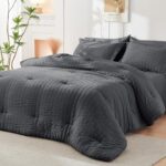 Charcoal Grey Grid Textured Duvet Cover Set