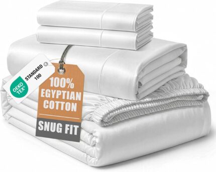 Queen White Sateen Egyptian Cotton Sheet Set
