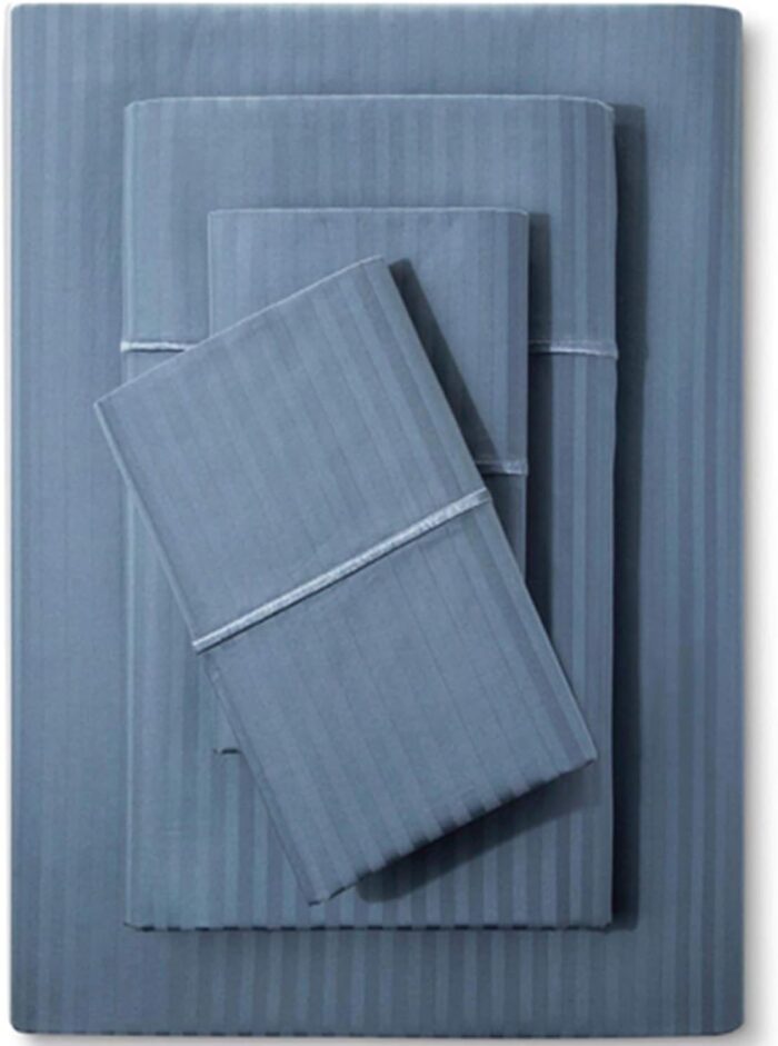 Luxury Blue Striped Sateen Sheet Set – Deep Pocket Fit