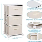 Beige 3-Drawer Fabric Storage Cart - Hình 3