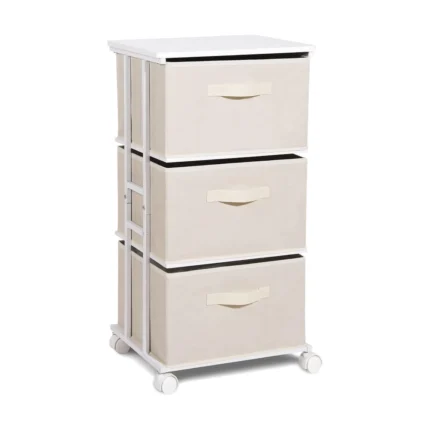 Beige 3-Drawer Fabric Storage Cart