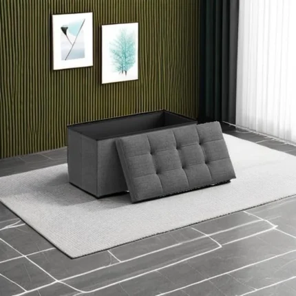 Collapsible Grey Tufted Storage Ottoman - Hình 2