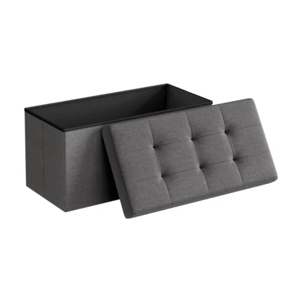 Collapsible Grey Tufted Storage Ottoman