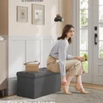 Collapsible Grey Tufted Storage Ottoman - Hình 4