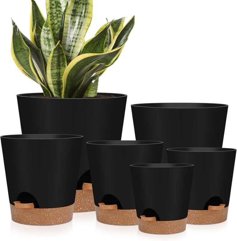 Black Self-Watering Planters