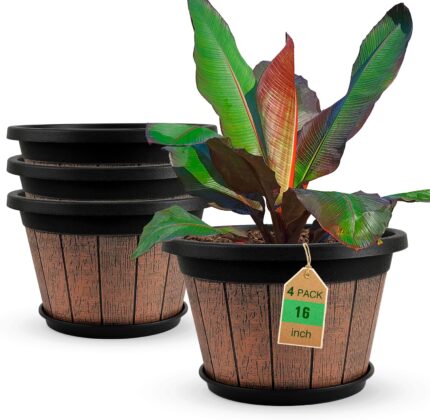 Large Wood Grain Plastic Planters