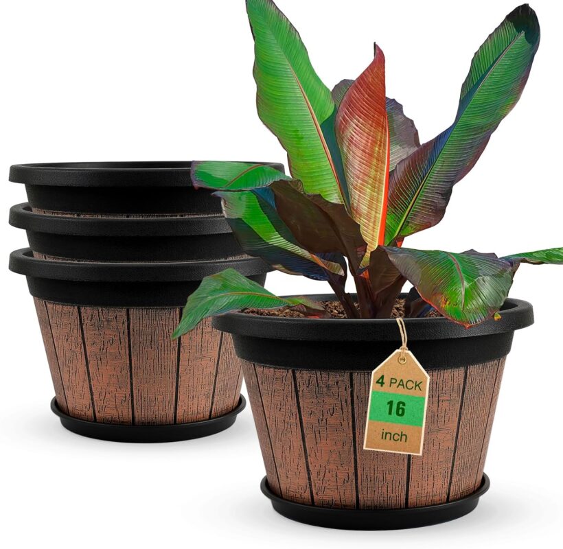 Large Wood Grain Plastic Planters