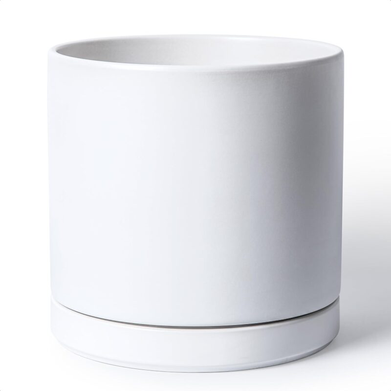 Large White Ceramic Planter with Drainage Tray