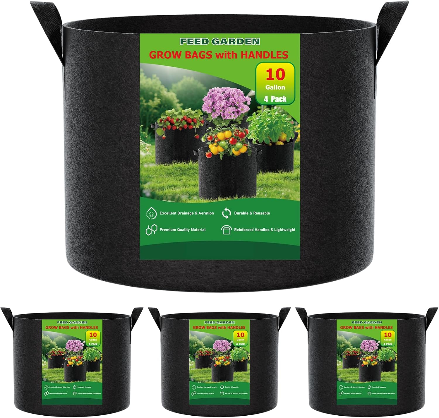 Feed Garden 10 Gallon Fabric Grow Bags with Handles