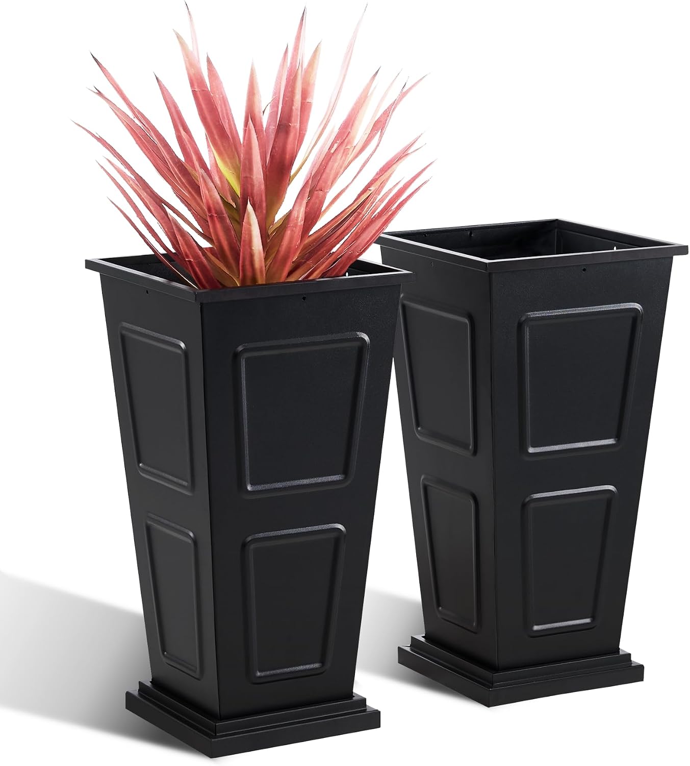 Tall Black Metal Planter Set