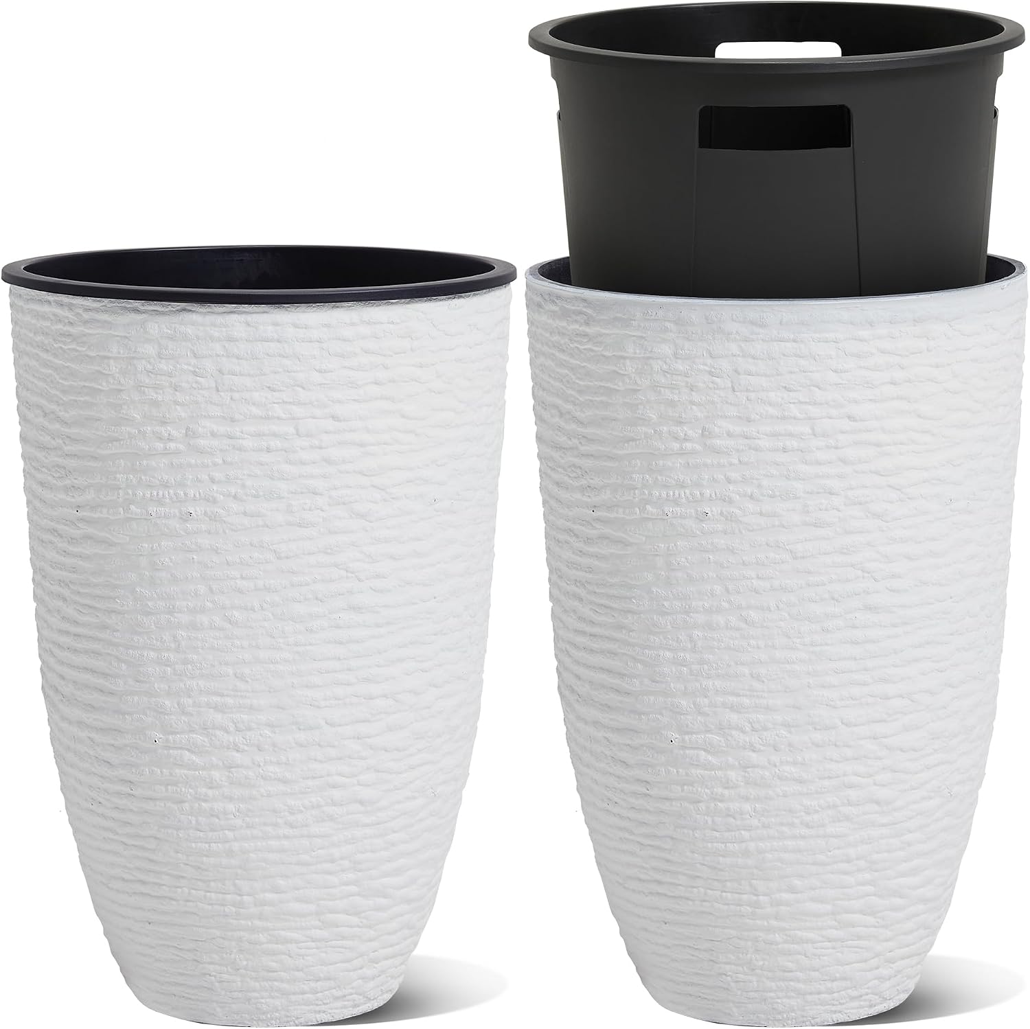 Large White Textured Self-Watering Planter