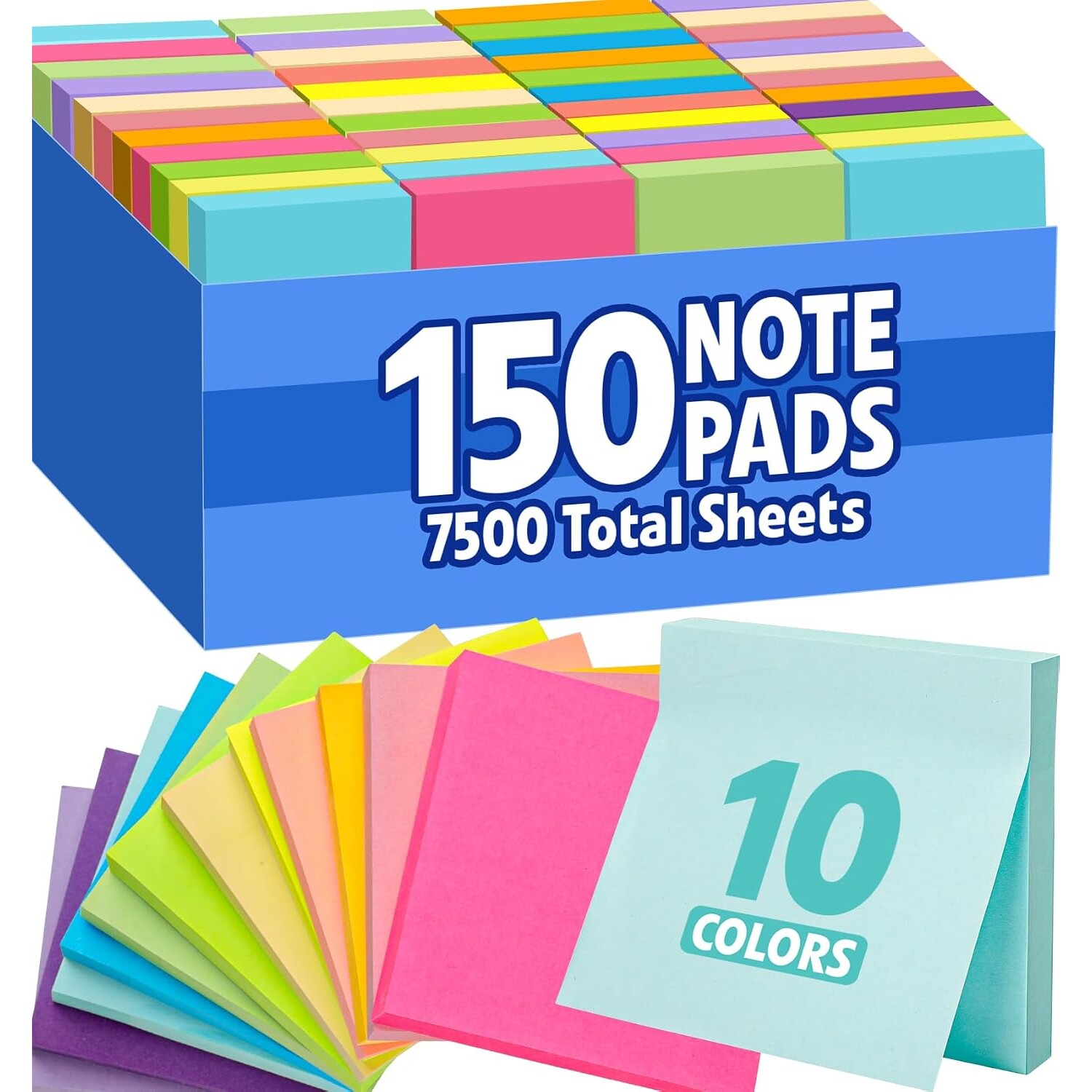 Bright Sticky Notes Mega Bulk 3×3 Sticky Notes – 150 Pads, 10 Bright Colors
