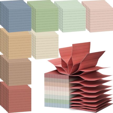 Lined 3×3 Sticky Notes Bulk – 48 Pads, 8 Earthy Tones