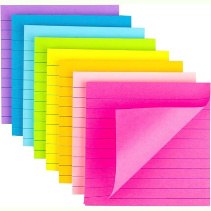 Large Lined Sticky Notes – 4×4 Inch Bright Assorted Colors