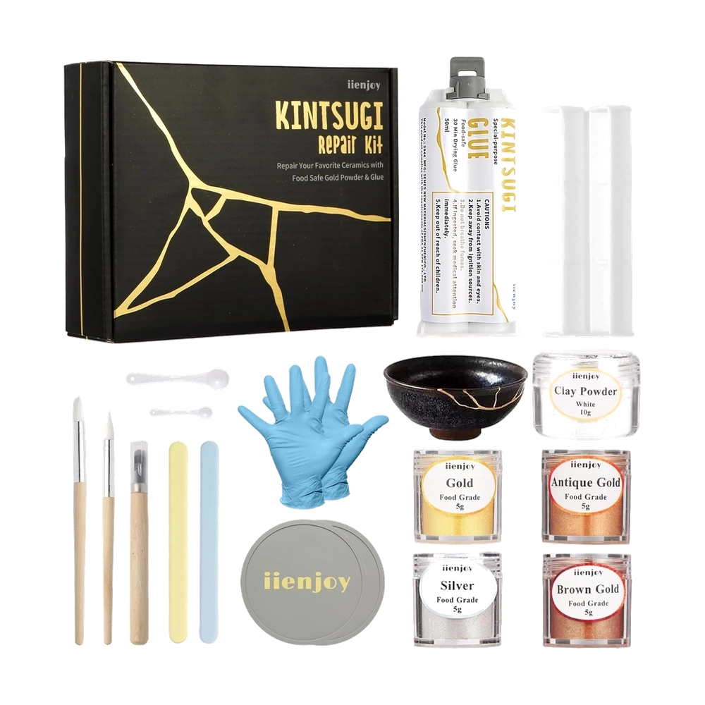 Premium Kintsugi Repair Kit with Food-Safe Gold & Silver Powder