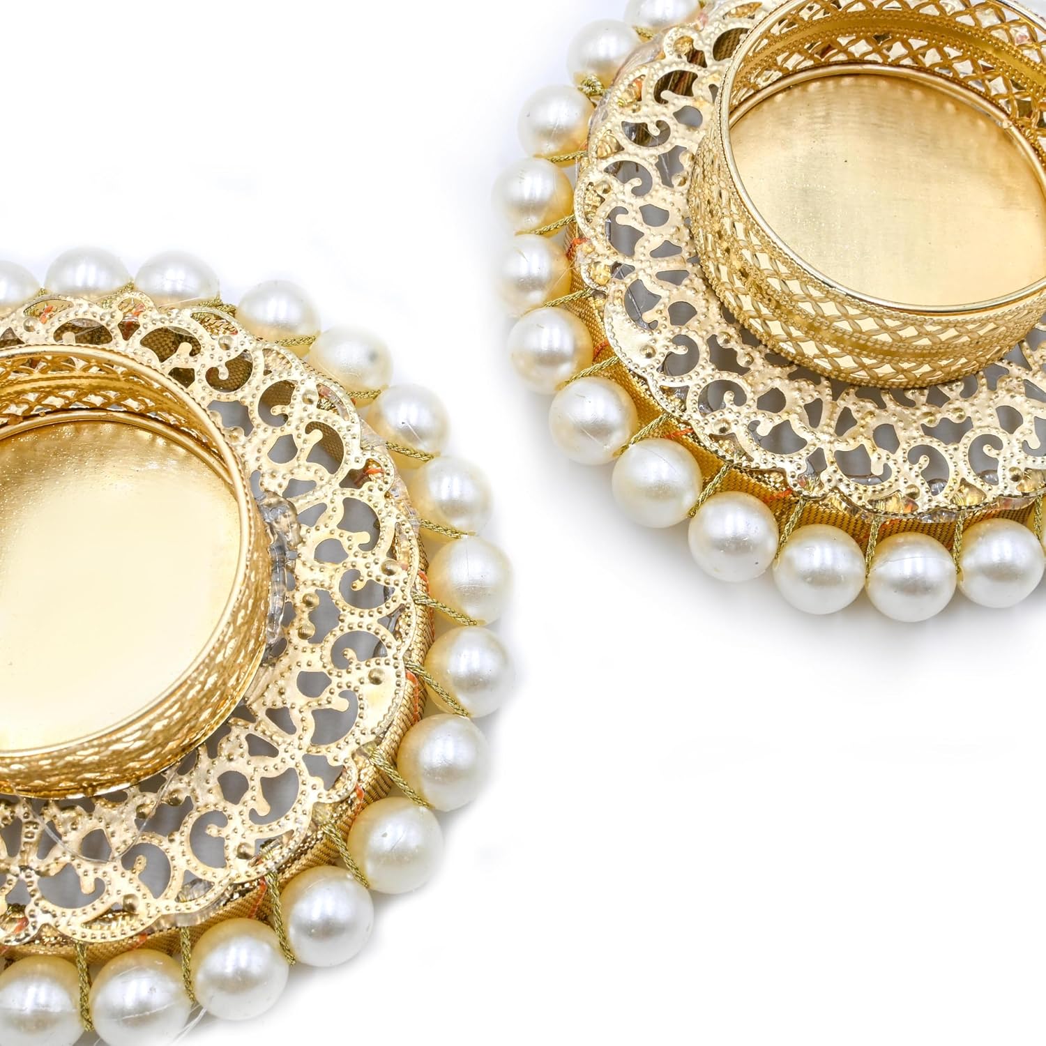 Opulent Gold Filigree Pearl Tealight Holders - Hình 2