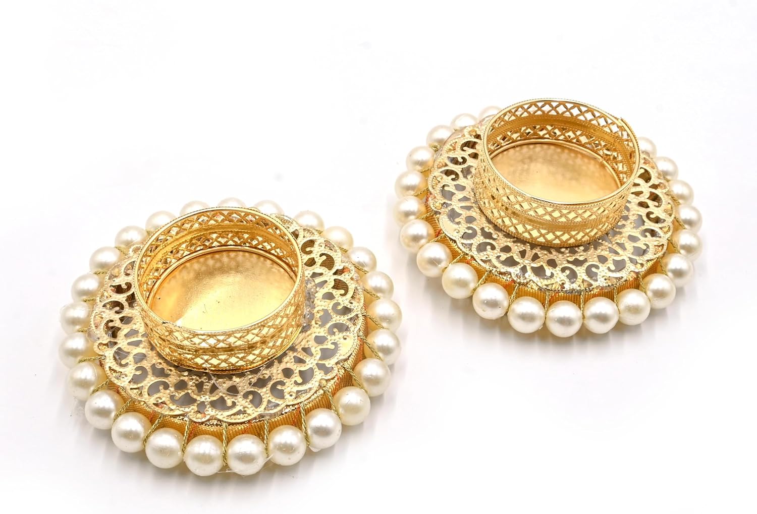 Opulent Gold Filigree Pearl Tealight Holders