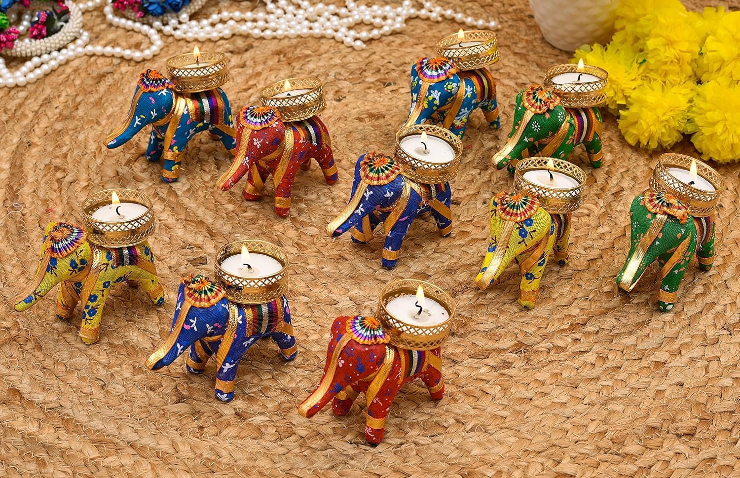 Handcrafted Fabric Elephant Tealight Holders - Hình 4