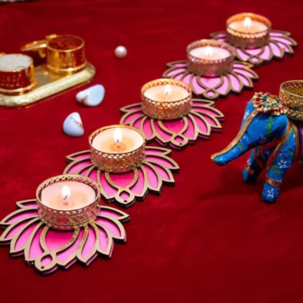 Pink Gold Mirrored Lotus Tealight - Hình 2