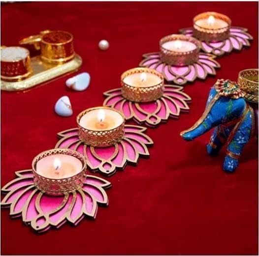 Pink Gold Lotus Tealight Holders - Hình 2