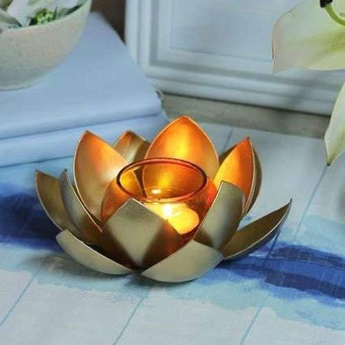 Golden Lotus Tealight Holder - Hình 2